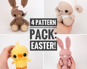 PATTERN PACK - 4 Easter Pattern Pack - includes bunny, snuggly bunny, chick, and lamb patterns - PDF Patterns - English only