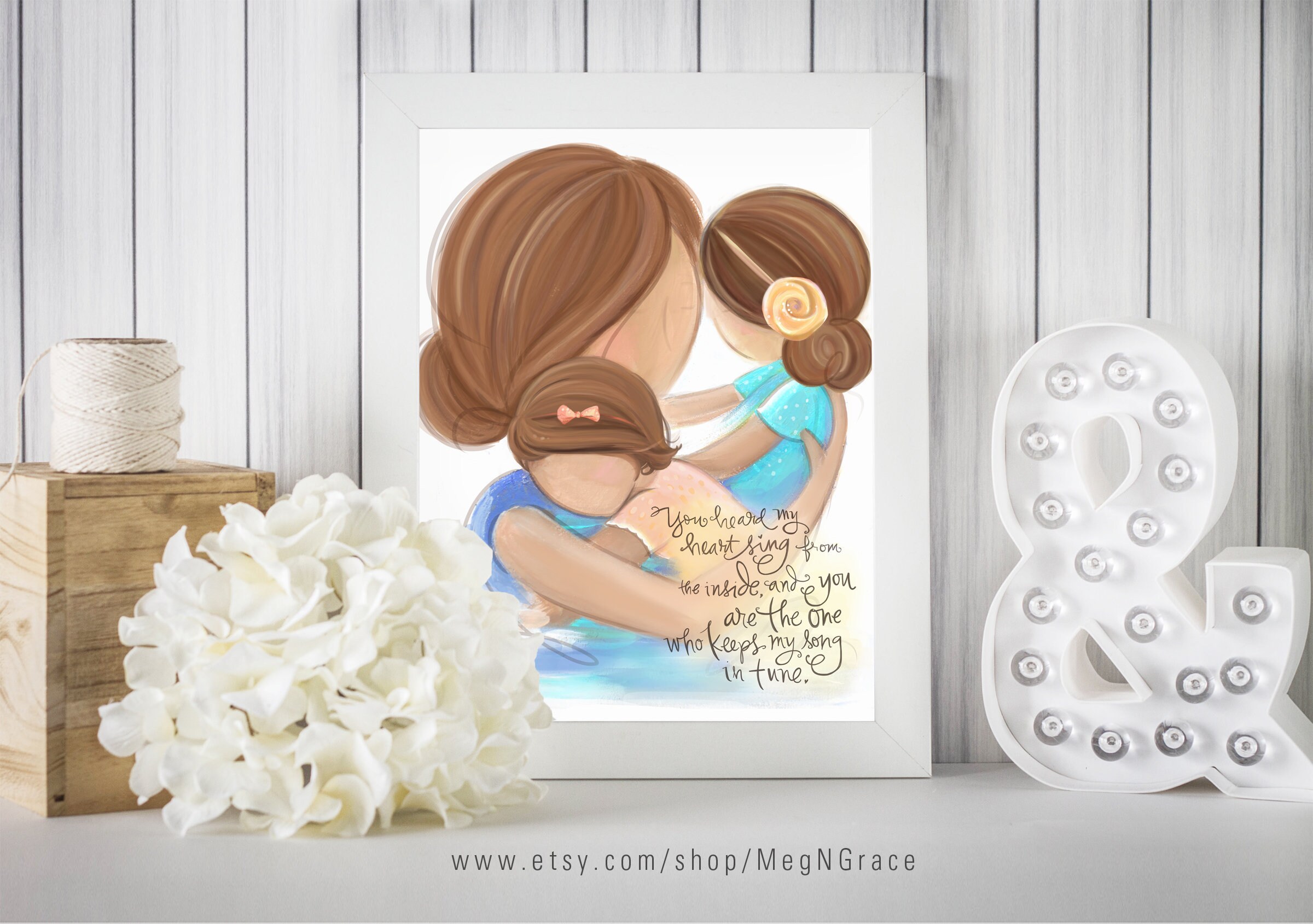 Mother and Daughters Wall Art for Girl's Room Decor Gift Etsy