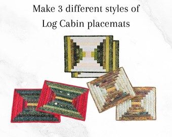 3 different Log Cabin Placemats PDF Easy beginner quilt pattern, fast and easy to make, perfect for fat quarters or scraps