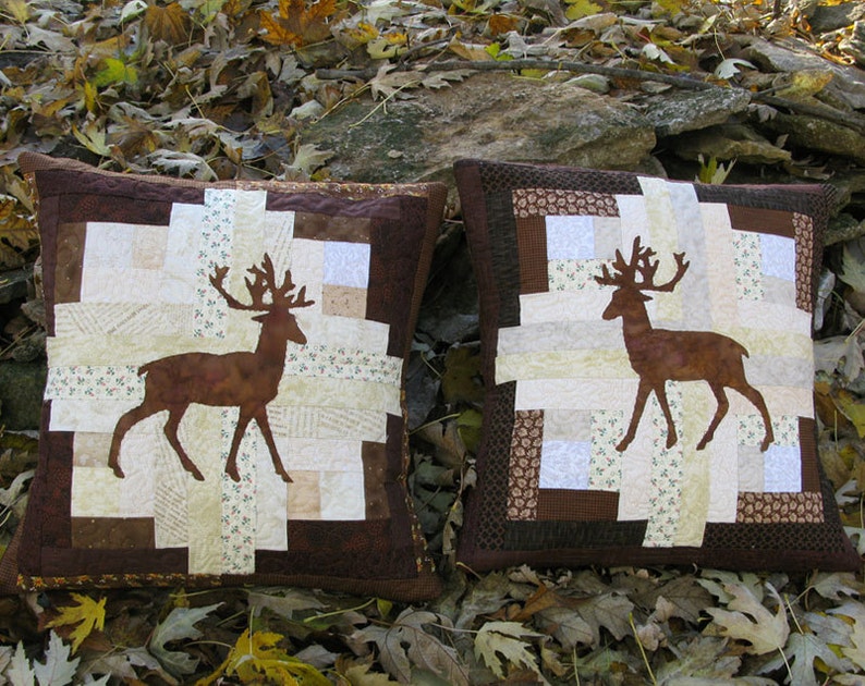 PDF Quilt Pillow Pattern...appliqued Deer on a Log Cabin Etsy