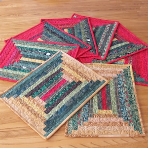 3 different Log Cabin Placemats PDF Easy beginner quilt pattern, fast and easy to make, perfect for fat quarters or scraps