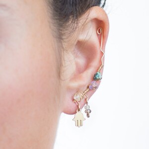 Turquoise, Amethyst & Citrine, genuine gemstone, Hamsa ear wrap earring, this beauty will provide you with protection, best graduation gift