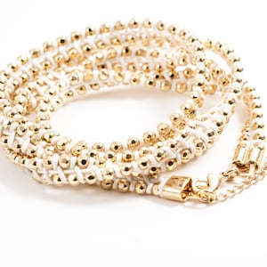 Handmade weaved cotton wrap bracelet, gold & white wrap bracelet, 3 wraps around hand / 2 wraps anklet, gold filled boho stacking bracelet