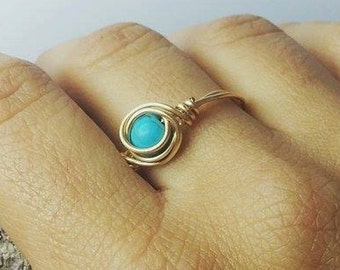 Turquoise Wrapped wire ring, genuine raw gemstone, handmade Gold Filled or Sterling Silver, the ultimate, unique bridesmaid gift