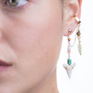 boho chic ear cuff earring, shark tooth ear cuff, Ear cuff chain, Rose ear cuff, gold ear cuff, stud earring, gift for her, ear band