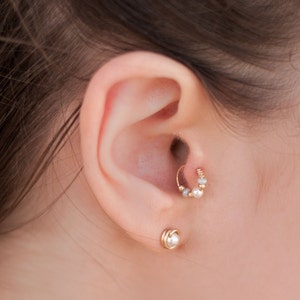 Gift Idea  Handmade Gold Filled / Silver Pearl & light blue beaded, Nose Ring, Tragus, Helix, Daith, Rook, blue for your wedding