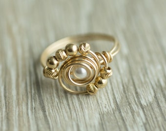 This handmade Sterling Silver / Gold Filled, wrapped wire Swarovski pearl ring, is the most uniquely perfect Engagement ring