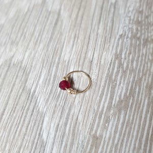 Ruby Beaded 14K Gold filled Piercing, Nose Ring, Helix, Rook, Daith Cartilage Earring.The touch of color you need for your graduation look