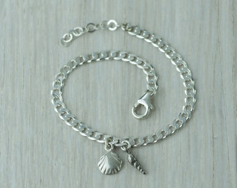 Sterling Silver, 2 Sea Shell, Nautical Charm, Bracelet, this piece of jewelry is the most unique mothers day gift for any sea lover