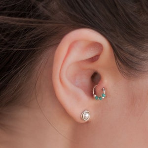 The Perfect Tragus Earring For A Graduation Jewelry Look Or Gift, Gold \ Silver \ Turquoise Beaded Hoop Earring, Helix, Daith, Rook