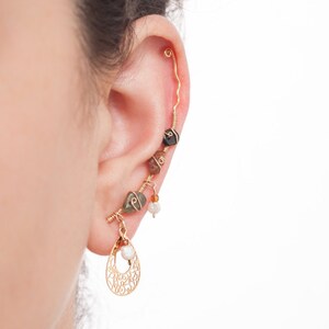 An ethnic, Gold Filled, green & smoky purple and black, Tourmaline gemstone climber earring, the ultimate jewelry for a graduation gift