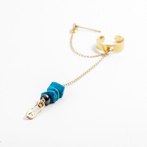 Gold safety pin pendant, Hematite & Turquoise gemstone punk rock dangle earring, the most unique graduation gift idea to your loved one image 2