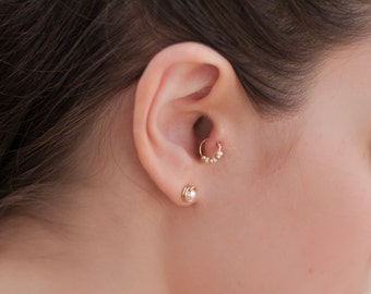 White Beaded Extra Thin Piercing Earring,Sterling Silver \ Gold Filled Helix, Tragus, Rook, Daith, for your best bridesmaid gift