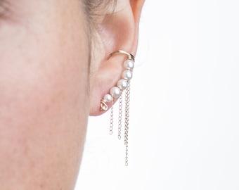 White Swarovski pearl beaded, Gold Filled, ear cuff, climber earring,  this delicate beauty will complete your unique summer wedding look