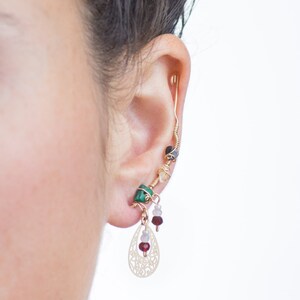 Black Tourmaline, Citrine and Malachite gemstone beaded & ethnic charm pendant, ear cuff earring, all you need for a perfect graduation gift