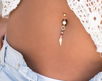 Gift Idea! Silver / Gold filled beaded Dream Catcher belly button ring, Navel piercing, To catch all your dreams for graduation