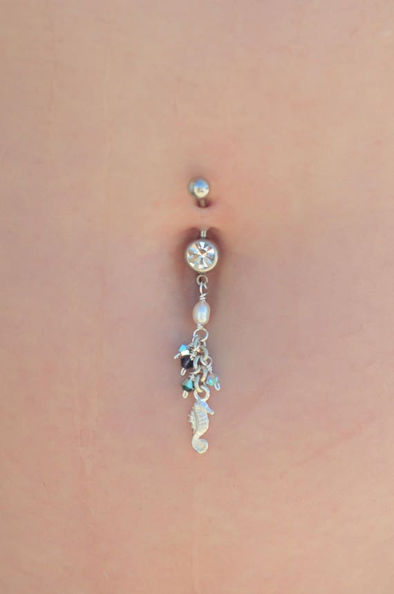Seahorse and Beach Glass Belly Button Piercing