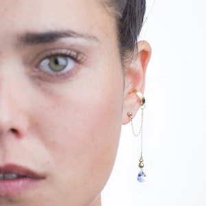 Gold ear cuff dangle earring with drop shaped Swarovski crystal, elegant ear cuff earrings, Swarovski dangle ear cuff jewelery, Gift Idea