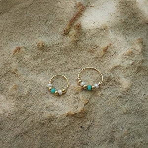 Handmade turquoise & white Beaded Piercing Earring, Rook, Nose ring, Helix, The perfect piece of jewelry for your summer wedding look