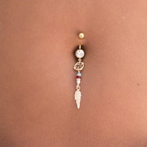 The graduation gift you need, A handmade pearl beaded dream catcher & feather belly button piercing, navel ring, unique piece of jewelry image 2