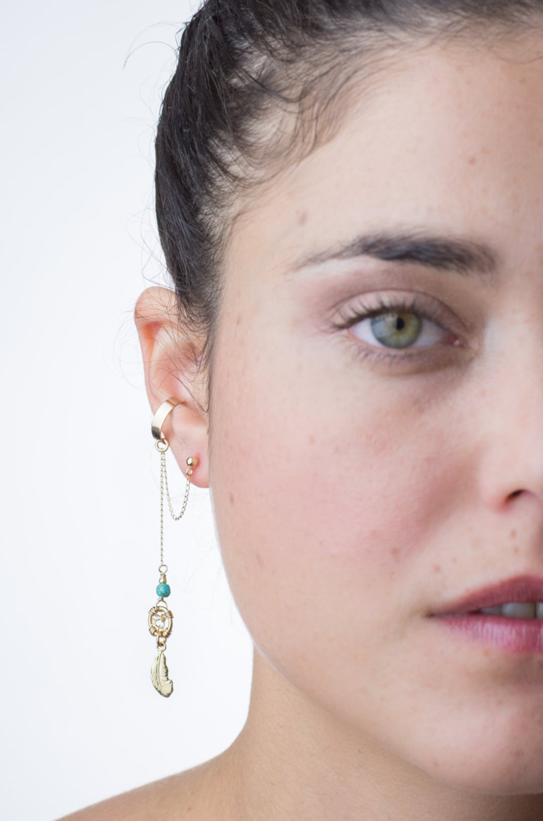 10K Black Hills Gold Dream Catcher Earrings with Feather