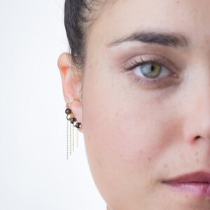Genuine Black Onyx Gemstone & Gold Filled beaded, Fringed, Punk Styled, Ear Wrap Earring, all you need for your perfect graduation look