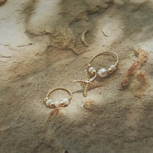14K Gold Filled / Sterling Silver Starfish Pendant & Beaded Piercing set, Tragus, Helix, Rook, Daith, the perfect wedding jewelry addition