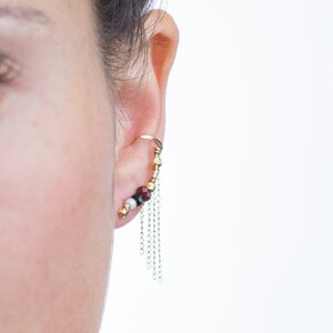 Genuine Red Carnelian, Black Swarovski Crystal & Gold Filled beaded, Climber Earring, the perfect touch of color for your graduation outfit