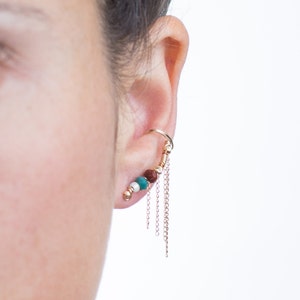 Teal, white & red crystal beads and Gold Filled chain fringes complete this earring into a unique look, for the perfect graduation gift