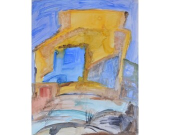 Mediterranean Landscape Painting: "Gozo House", Becker Beste Aquarelle, Watercolor painting, Expressionist art, Colorist art, Blue painting