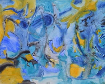 Watercolor Seascape Painting: Becker Beste Aquarelle, Expressionist art, Colorist painting, Blue painting, Berlin art, Home decor, Wall art