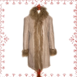 Manteau presque célèbre Penny Lane avec fourrure mongole inspiré des années 70, manteau afghan en faux daim, fourrure tibétaine hippie bohème vintage taille M