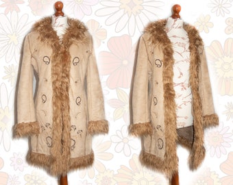 Penny Lane coat with embroidery Hippie  Afghan Coat Faux fur Woodstock Bohemian y2k size M