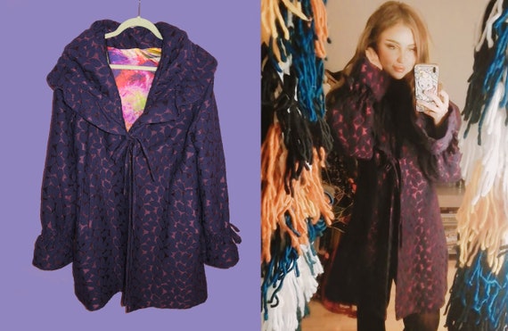 Tapestry Purple Vintage Coat / 1980s / Jacket / Mu