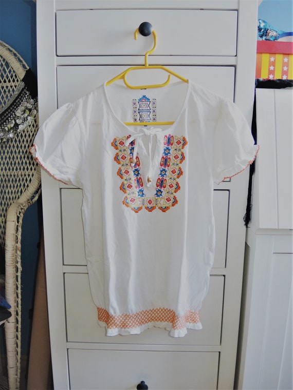 Embroidered vintage inspired white blouse, Ethnic