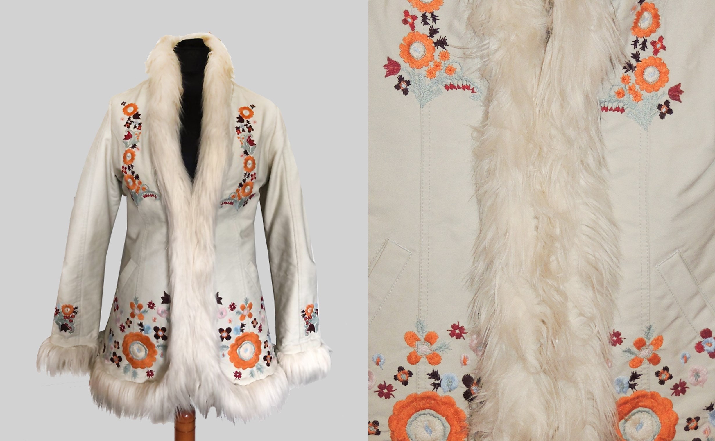 Penny Lane Coat  Denim 1970s inspired   Afghan Coat  Hippie  Bohemian  90s  Fringe