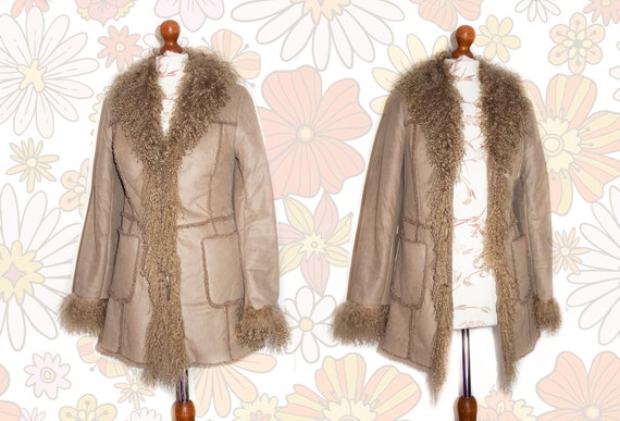 Penny Lane Coat with mongolian fur 70s inspired  Faux Suede  Afghan Coat  Almost Famous