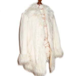 Veste manteau court denim jean fausse fourrure beige vintage y2k style afghan penny lane - Vêtements