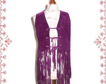 Purple Suede Bohemian real 70s vintage vest Hippie with fringe