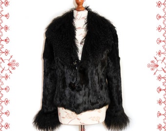 Penny Lane coat Black color mongolian fur Afghan coat Vintage 70s inspired vegan y2k size S/M