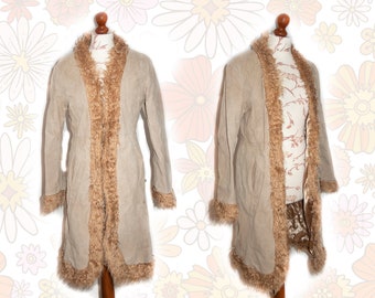 Suede Penny Lane Coat with  faux fur 70s inspired  Hippie  Boho  Afghan coat Y2K size S