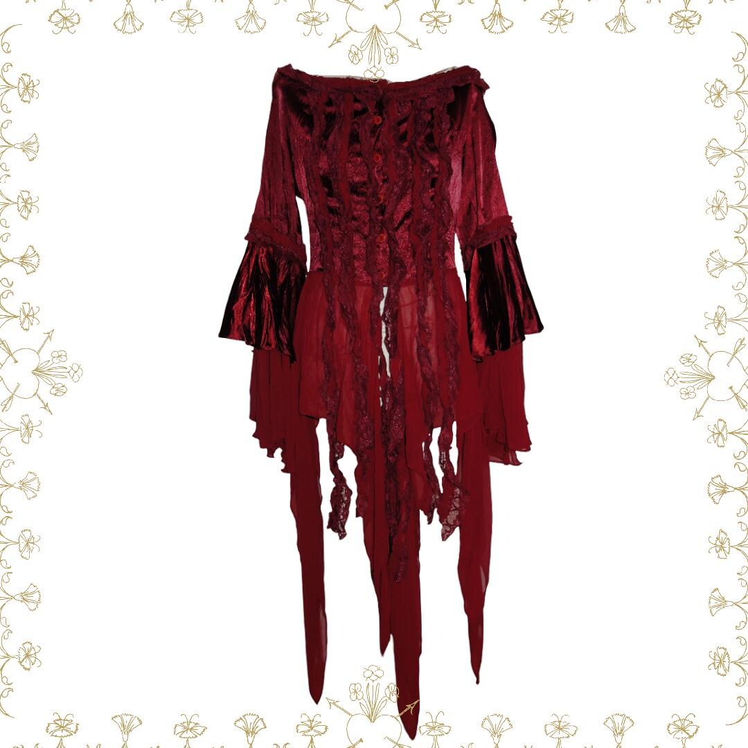Red Vampire Romance Tunic – Gothic Witchy Blouse With Ruffles & Flare ...