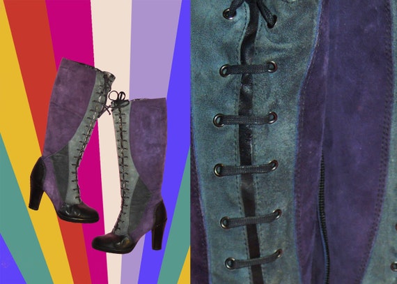 1960s inspired multicolor lace up go go boots / su