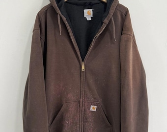 Vintage Carhartt Hoodie Zip Up Thermal Brown Thrashed xxl