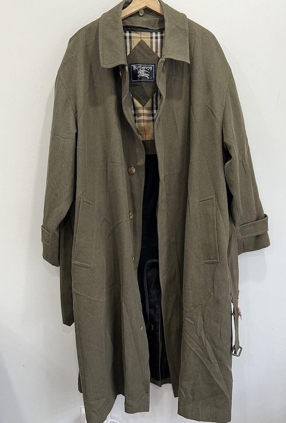 Burberry Olive Green Wool Trench Coat Nova Check Jacket 44