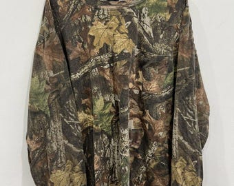 Camisa de manga larga vintage de camuflaje con musgo de roble, talla 3XL