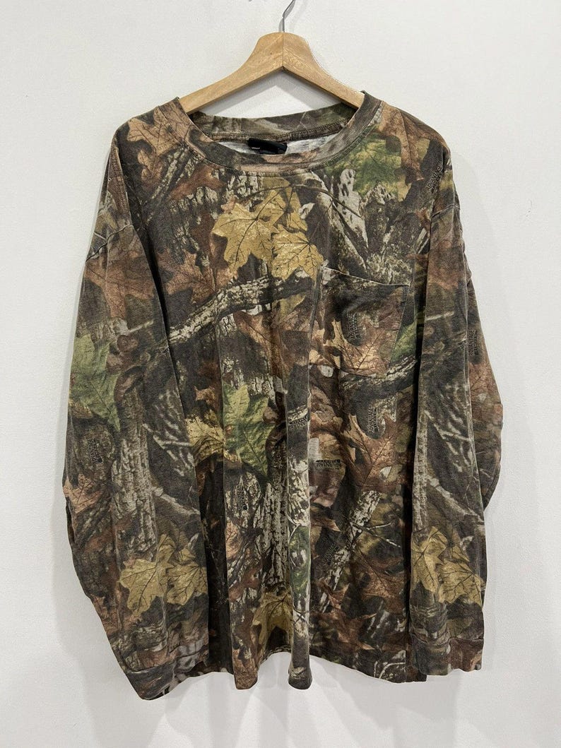 Camisa de manga comprida vintage camuflada Mossy Oak, tamanho 3XL. imagem 1