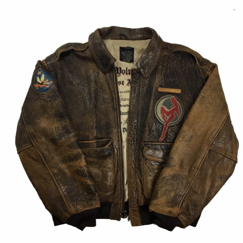 Vtg Avirex Leather Air Force Jacket Tigers Chinese Shearling Hat Army Japan