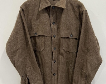 Vintage Woolrich Wool Button Up Shirt, Braunes schweres Flanell
