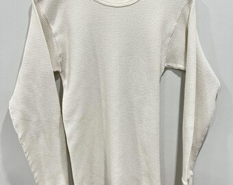 Vtg 70s 80s Hanes Thermal Long Sleeve Shirt White S/M 50/50 Waffle